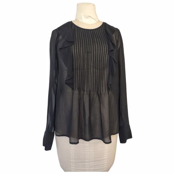 WhoWhatWear Sheer Black Blouse Size XS Formal Work School Academia Ruffles - Picture 2 of 9